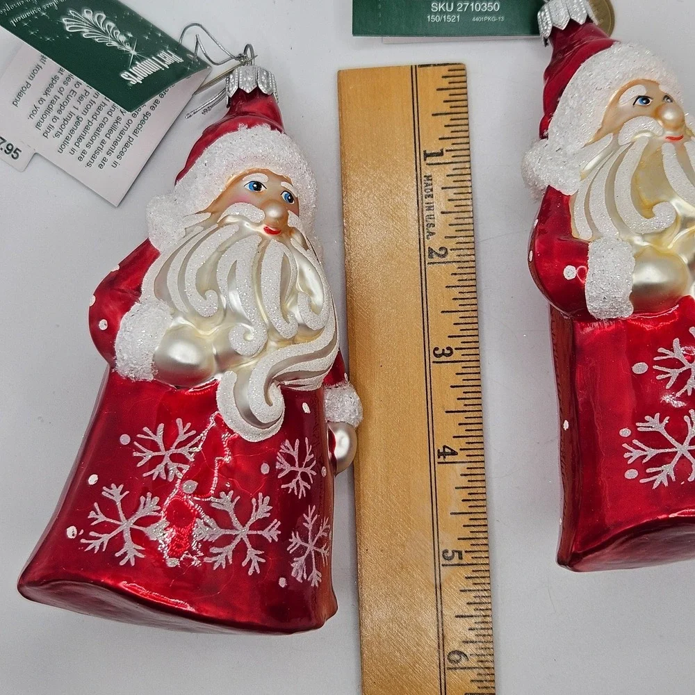 Pier 1 Imports Santa‎ Glass Ornaments Set of 2 Poland Hand Blown Red Christmas